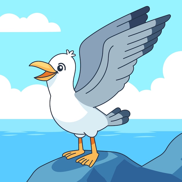 Vecteur gratuit illustration de dessin animé de mouette dessiné à la main