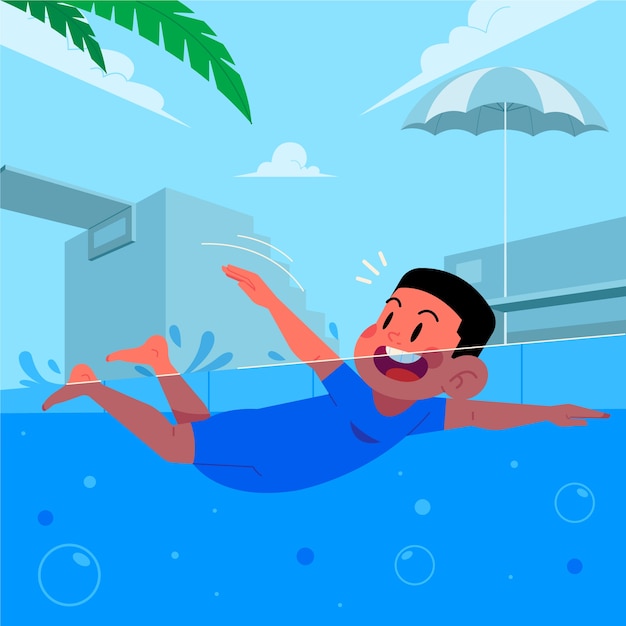 Vecteur gratuit illustration de dessin animé de natation dessinée à la main