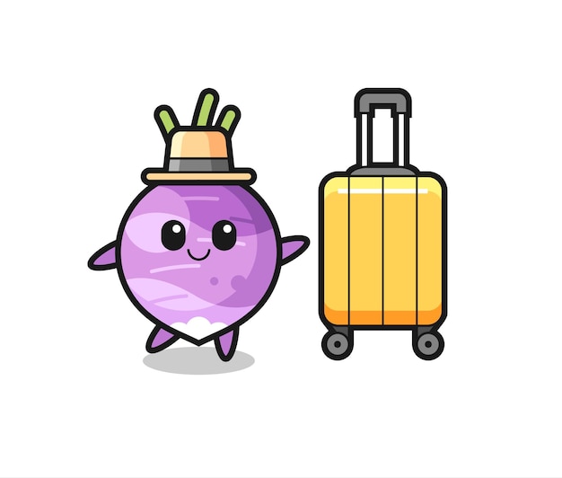 Illustration de dessin animé de navet avec des bagages en vacances