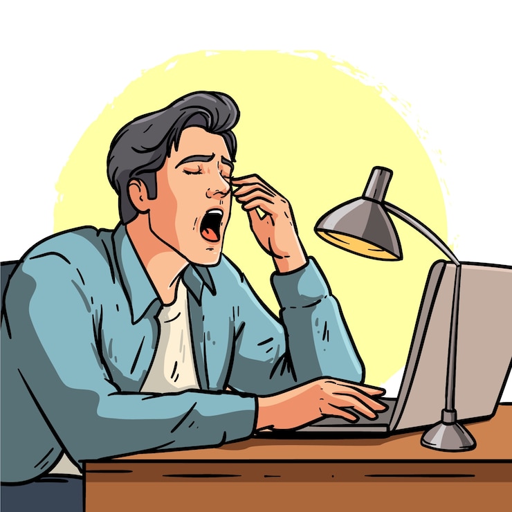 Vecteur gratuit illustration de dessin animé d'un ouvrier fatigué dessinée à la main