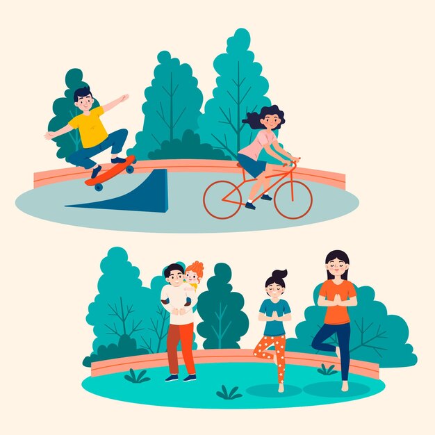 Illustration de dessin animé de personnes faisant des activités de plein air