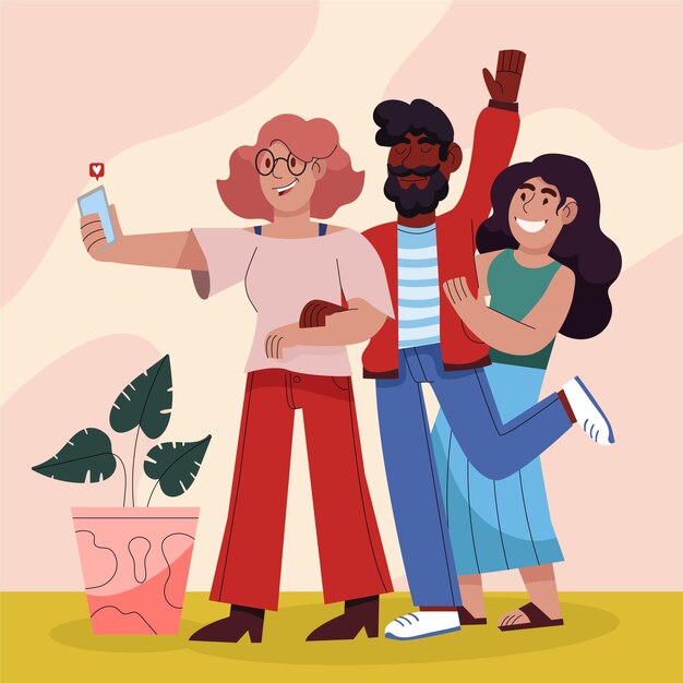 Illustration de dessin animé de personnes prenant des photos avec un smartphone
