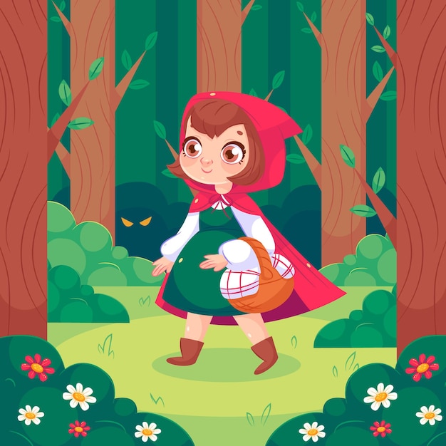 Vecteur gratuit illustration de dessin animé petit chaperon rouge