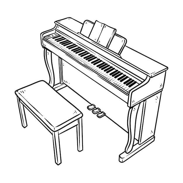 Vecteur gratuit illustration de dessin animé de piano dessiné à la main