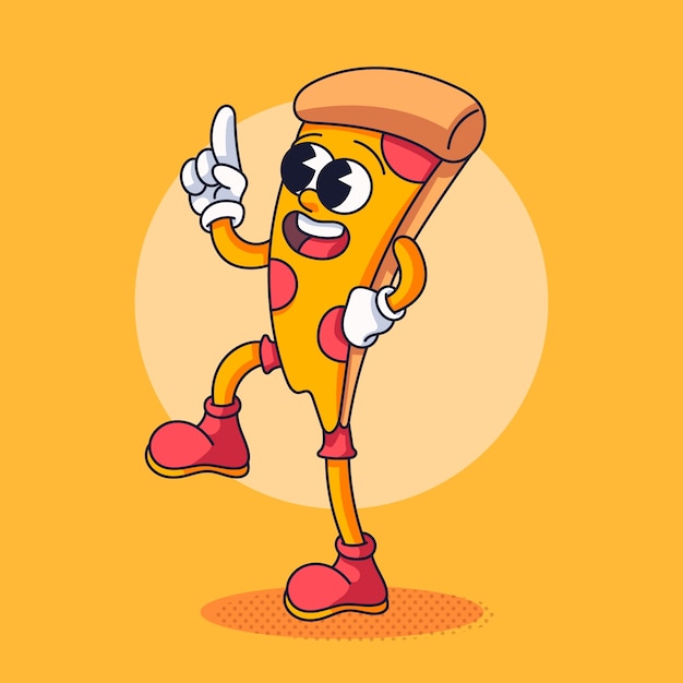 Illustration de dessin animé de pizza dessinée à la main