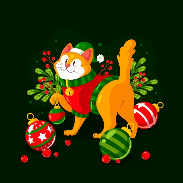 Illustration De Dessin Animé Plat De Chat De Noël