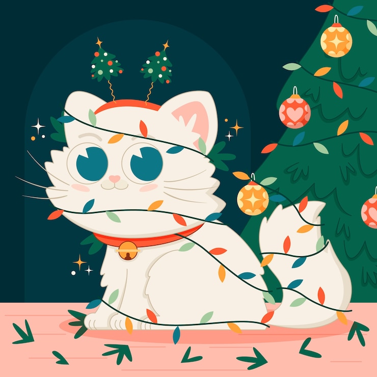 Vecteur gratuit illustration de dessin animé plat de chat de noël
