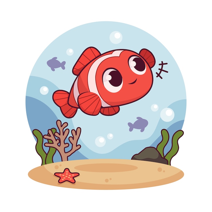 Vecteur gratuit illustration de dessin animé de poisson-clown dessinée à la main