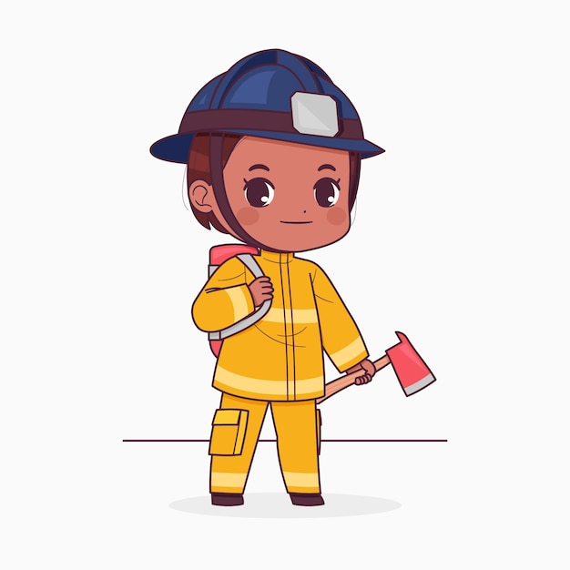 Vecteur gratuit illustration de dessin animé de pompier dessinée à la main