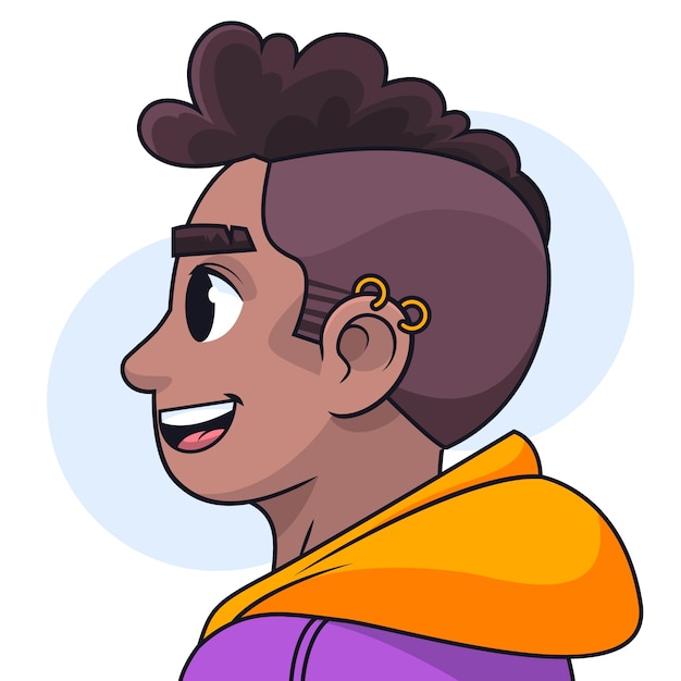 Illustration de dessin animé de profil latéral dessiné à la main