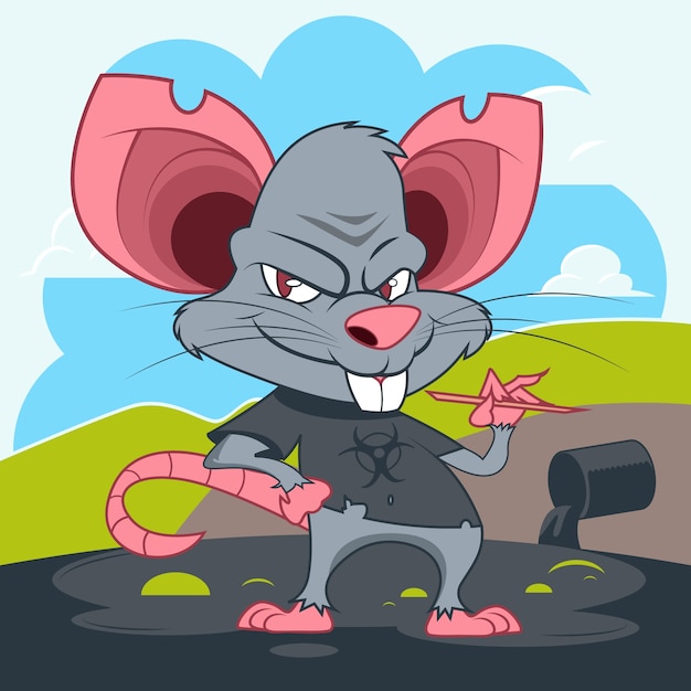 Vecteur gratuit illustration de dessin animé de rat maléfique dessiné à la main