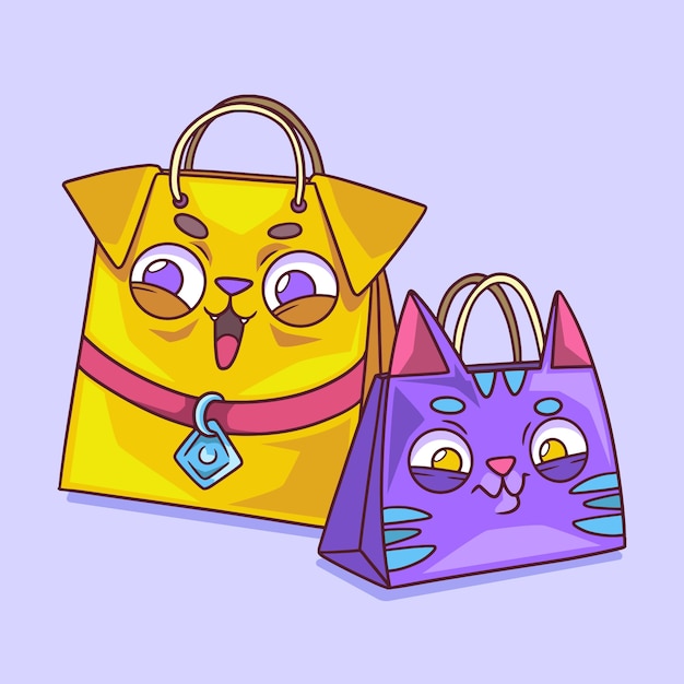 Vecteur gratuit illustration de dessin animé de sac d'achat dessinée à la main