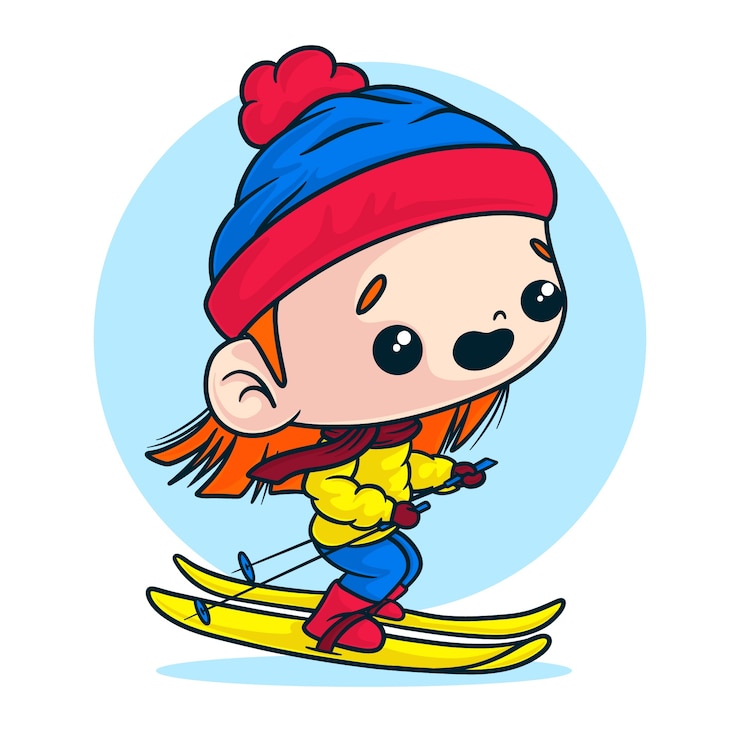 Vecteur gratuit illustration de dessin animé de ski dessiné à la main