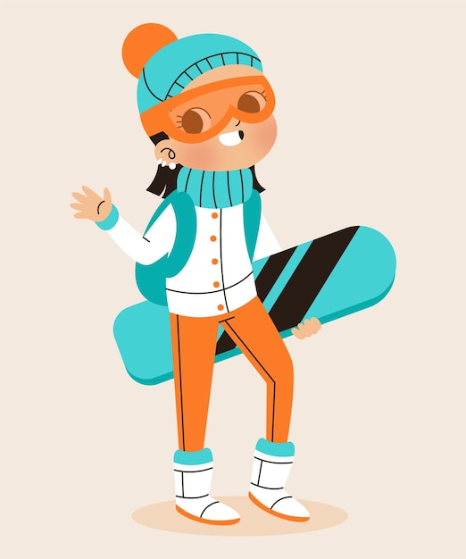 Vecteur gratuit illustration de dessin animé de snowboard dessiné à la main