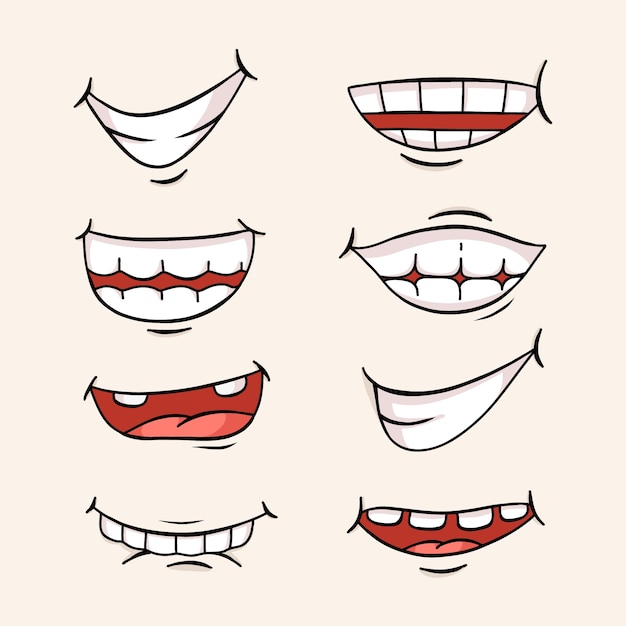 Vecteur gratuit illustration de dessin animé de sourire de dents dessinées à la main