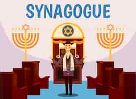 Vecteur gratuit illustration de dessin animé de la synagogue juive