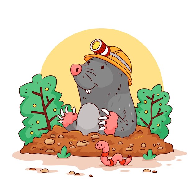Illustration de dessin animé de taupe dessinée à la main