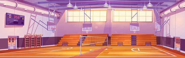 Vecteur gratuit illustration de dessin animé de terrain de basket vide