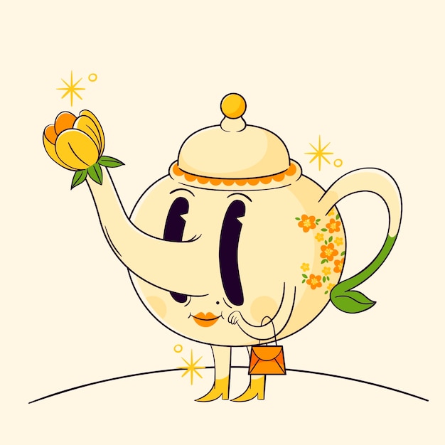 Vecteur gratuit illustration de dessin animé de thé dessiné à la main