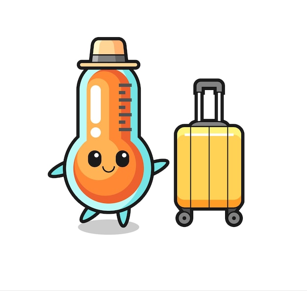 Illustration de dessin animé de thermomètre avec des bagages en vacances
