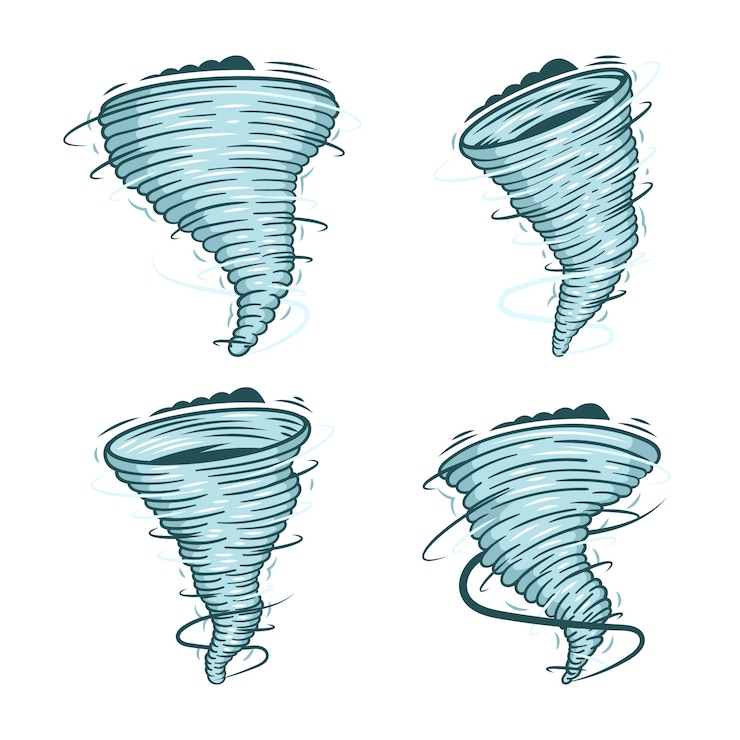 Vecteur gratuit illustration de dessin animé de tornade dessiné à la main