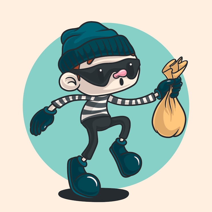 Vecteur gratuit illustration de dessin animé de voleur dessinée à la main