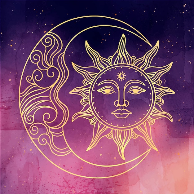 Vecteur gratuit illustration de dessin aquarelle soleil et lune
