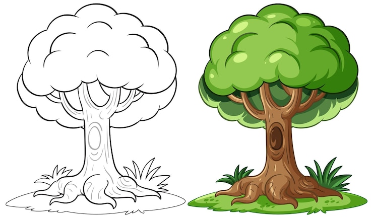 Vecteur gratuit illustration et dessin de contour d'un arbre de dessin animé
