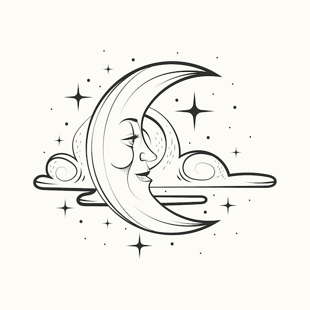 Vecteur gratuit illustration de dessin de croissant de lune dessiné à la main