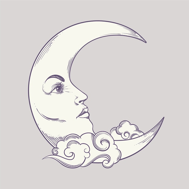 Vecteur gratuit illustration de dessin de croissant de lune dessiné à la main