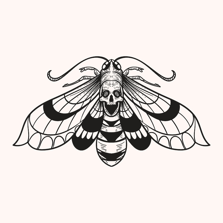 Vecteur gratuit illustration de dessin de papillon de mort dessiné à la main