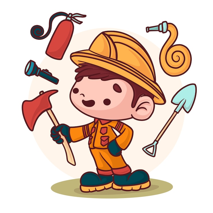 Vecteur gratuit illustration de dessin de pompier dessiné à la main