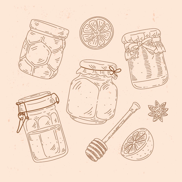 Vecteur gratuit illustration de dessin de pot de miel dessiné à la main