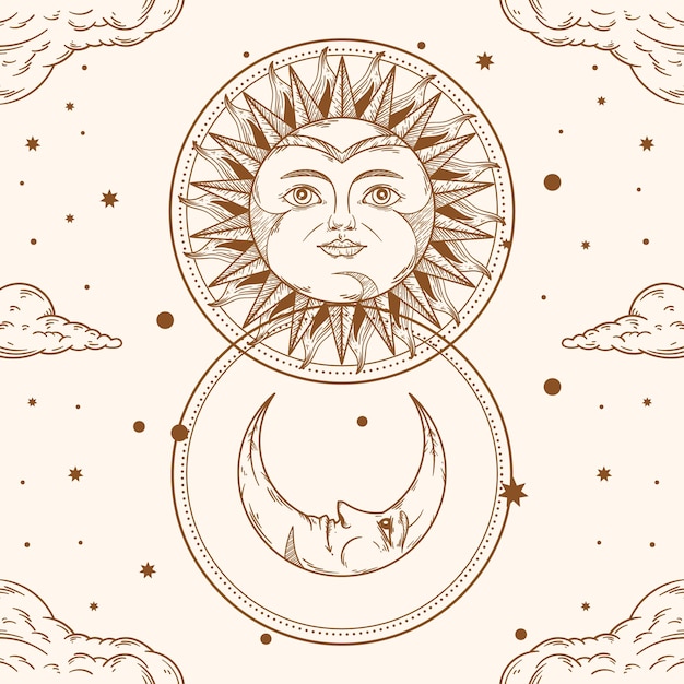 Vecteur gratuit illustration de dessin soleil et lune dessinés à la main