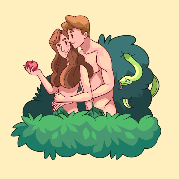 Illustration dessinée à la main d'Adam et Ève