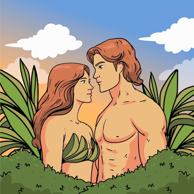 Illustration dessinée à la main d'Adam et Ève