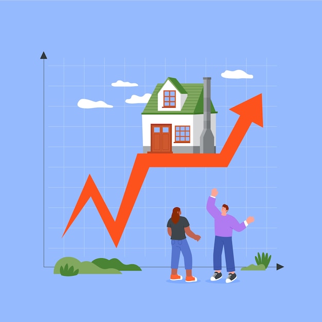 Vecteur gratuit illustration dessinée à la main de l'augmentation des prix des logements