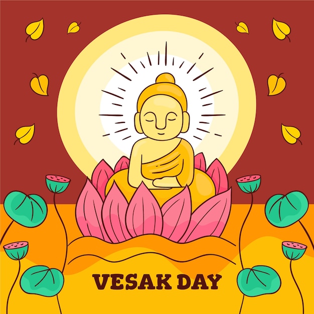 Vecteur gratuit illustration dessinée à la main de bouddha pour vesak