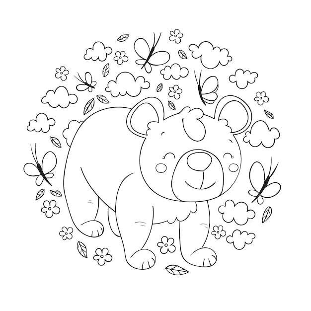Illustration dessinée à la main du contour de l'ours