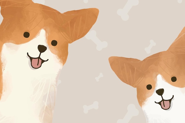 Illustration dessinée à la main de fond de chien Corgi mignon