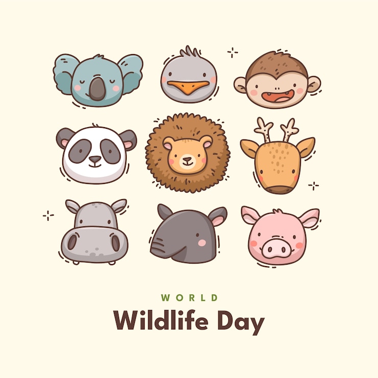 Vecteur gratuit illustration dessinée à la main de la journée mondiale de la faune.