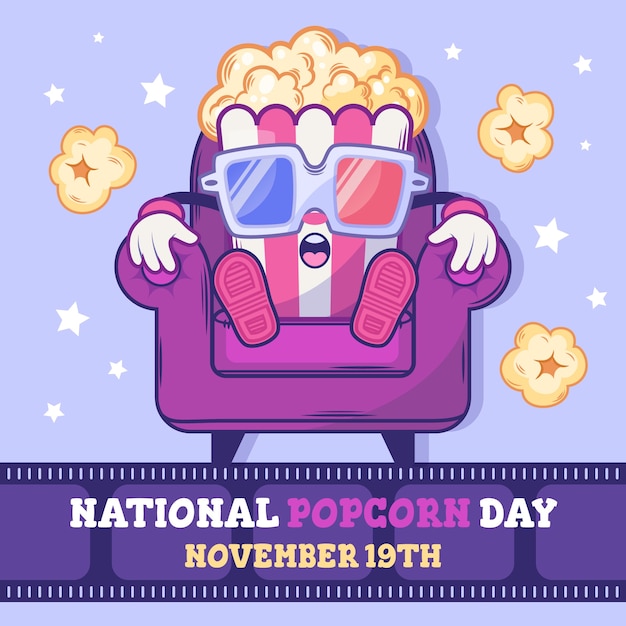 Vecteur gratuit illustration dessinée à la main de la journée nationale du popcorn