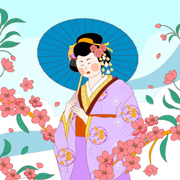 Vecteur gratuit illustration dessinée à la main par une geisha