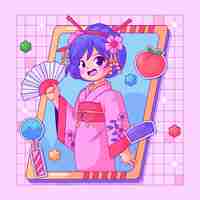 Vecteur gratuit illustration dessinée à la main par une geisha