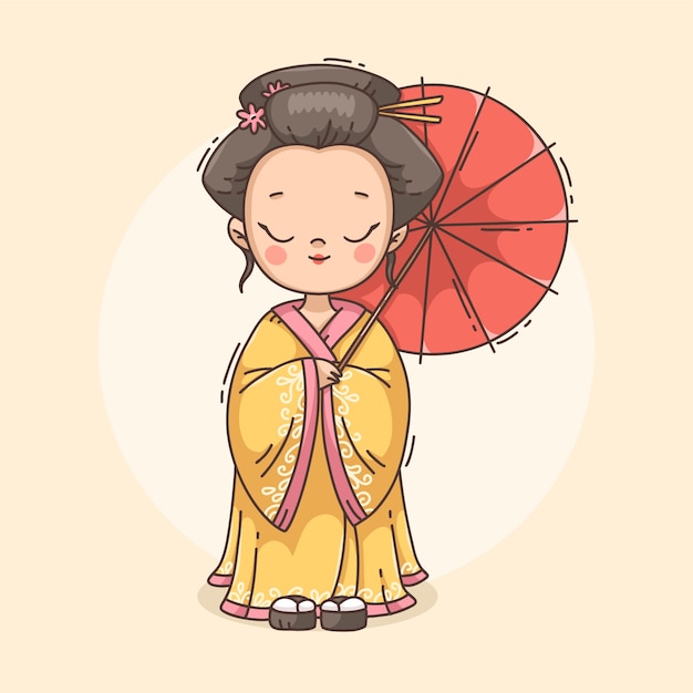 Vecteur gratuit illustration dessinée à la main par une geisha