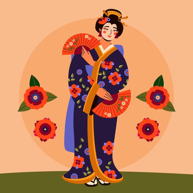 Vecteur gratuit illustration dessinée à la main par une geisha