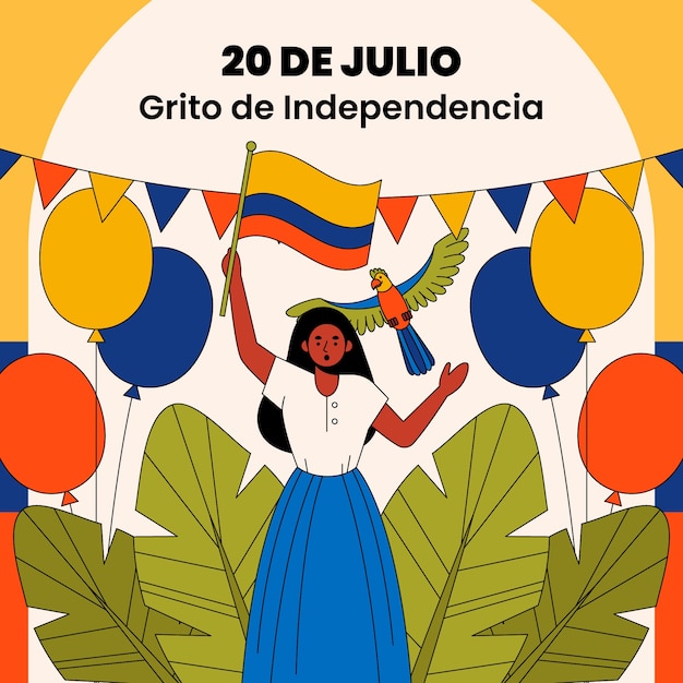 Vecteur gratuit illustration dessinée à la main pour la célébration de la fête de l'indépendance colombienne