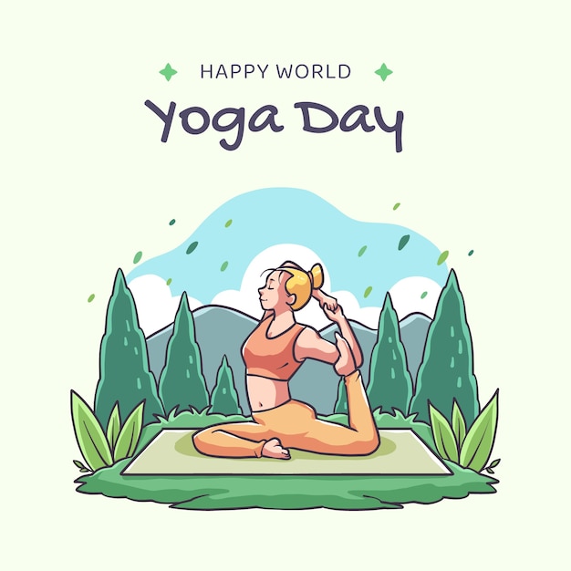 Vecteur gratuit illustration dessinée à la main pour la célébration de la journée internationale du yoga