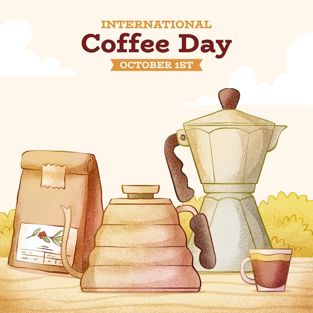 Vecteur gratuit illustration dessinée à la main pour la célébration de la journée mondiale du café