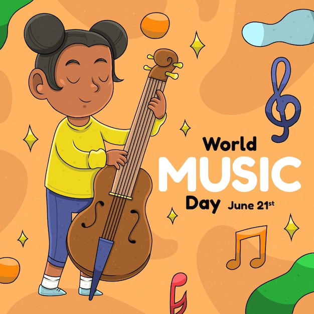 Vecteur gratuit illustration dessinée à la main pour la célébration de la journée mondiale de la musique